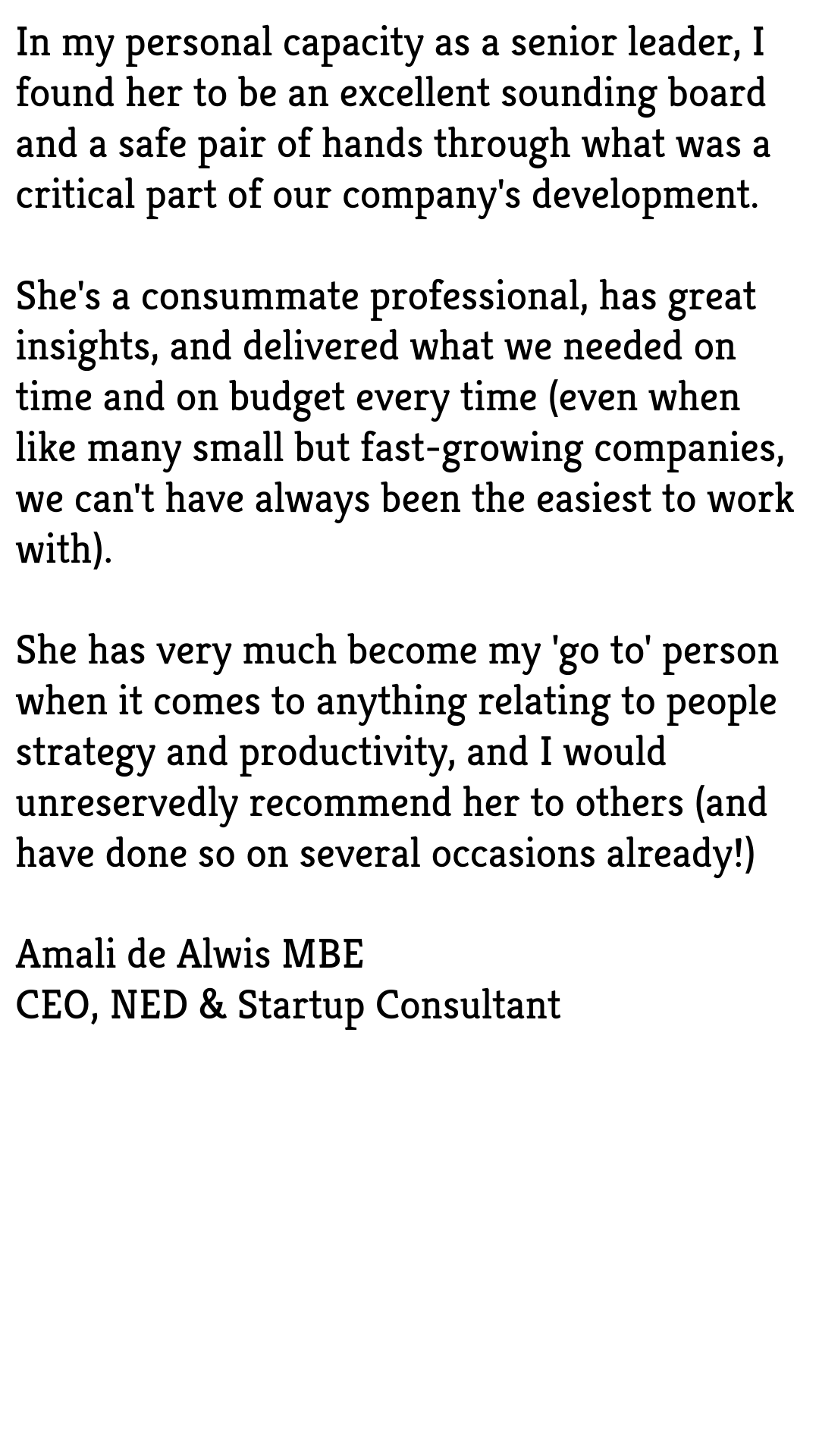 Amali de Alwis MBE, CEO, NED & Startup Consultant